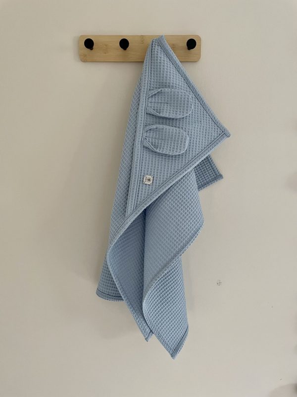 Okrycie Ręcznik Wafelkowy z kapturkiem - Jasny Jeans 70x70